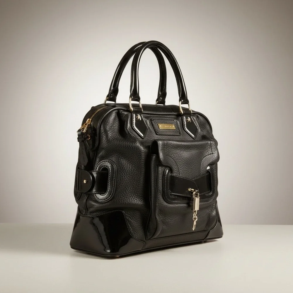 Barbara Bui Leather Satchel w/ Patent Trim | Structured Edge - Picture 2 of 9